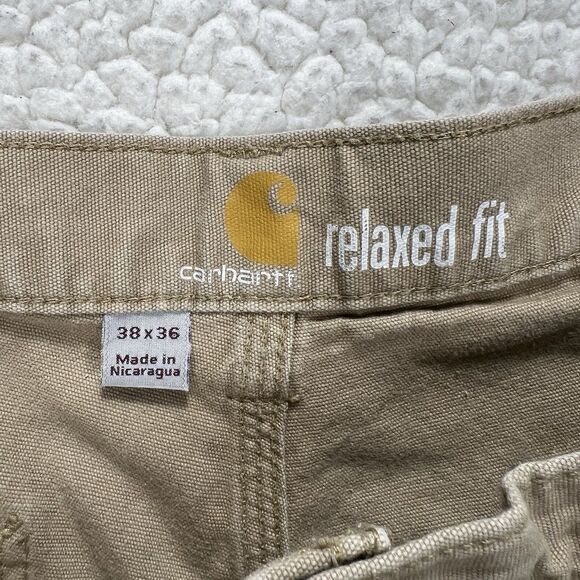 Carhartt Relaxed Fit Canvas Pants Mens 38x36 (Actual 36x35) Tan Workwear Utility - Picture 4 of 9